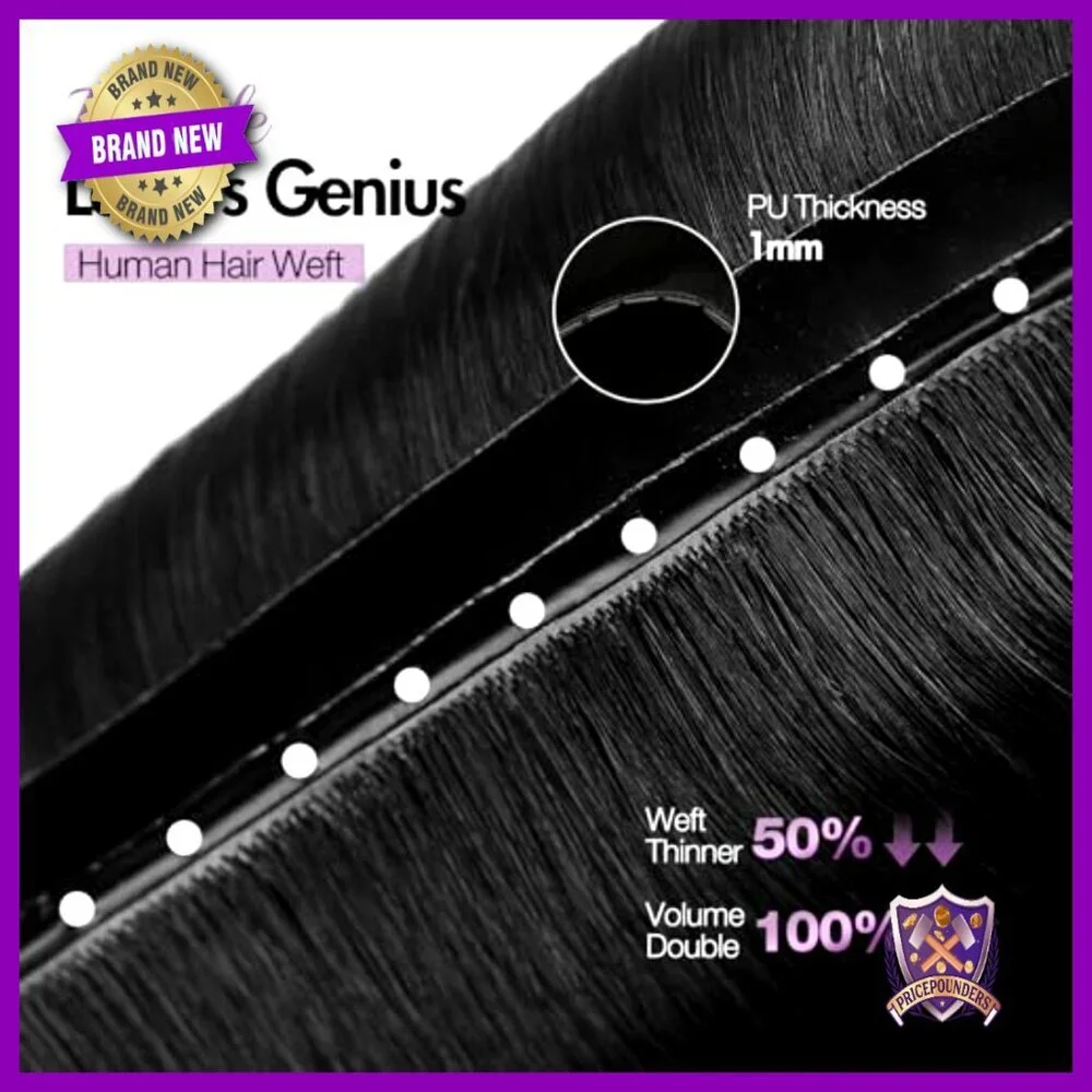 18 Inch Human Hair Extensions Double Layer PU Skin Weft Hand Tied